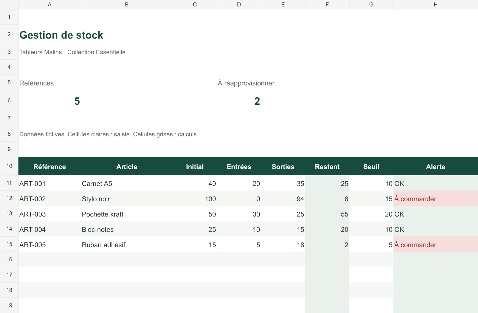 Aperçu de Gestion de stock avec entrées, sorties et alertes de réapprovisionnement